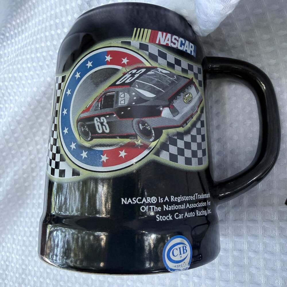 NASCAR Nextel Cup Series Ceramic Beer Mug Stein Black 63 Race Car 2000s Vintage